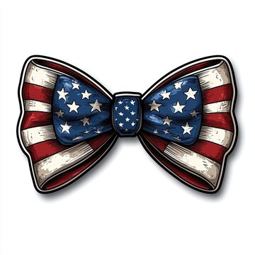 Patriotic bow tie in red, white, and blue with a vintage look.