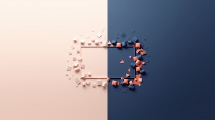 Fototapeta premium Minimalist background showing a contrast between order and chaos: one side perfectly aligned, the other side chaotic.