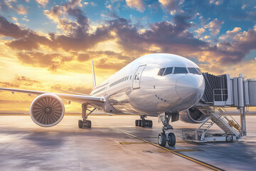 Stunning Collection of Parked Airplanes on the Tarmac at Sunrise and Sunset, Showcasing Aviation...