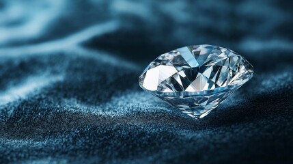 Large diamond shining on blue velvet background