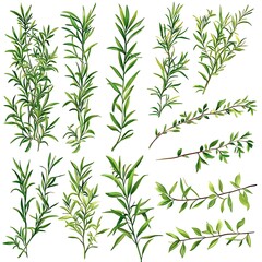 Fototapeta premium Green Leaves Collection A Set of Illustrated Sprigs for Floral Design.