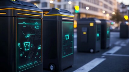 Smart Waste Management System featuring IoT sensors on bins for optimizing collection routes based on fill levels, enhancing efficiency in urban waste disposal.