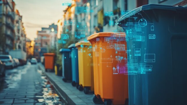 Smart Waste Management System, innovative IoT sensors monitor bin fill levels, enhancing collection efficiency, reducing costs, promoting sustainability in urban environments