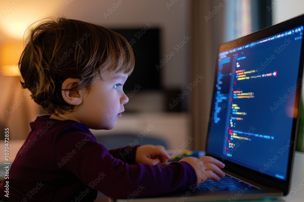 Aufkleber curious child learning coding platform with ai-assisted prompts on laptop at home