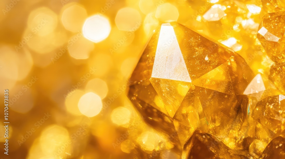 Poster Sparkling Yellow Gems with Golden Bokeh Background