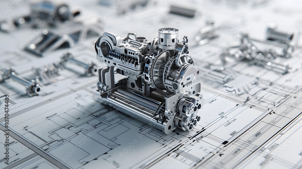Poster a machine is on a white background with a lot of other machines. the machine is the main focus of th