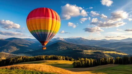 Vibrant Hot Air Balloon Over Scenic Landscape