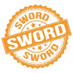 SWORD text on orange round stamp sign