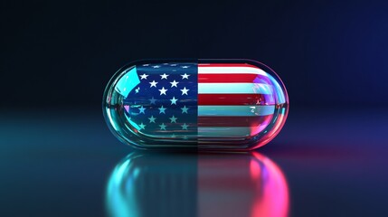 American flag inside transparent pill representing healthcare in united states