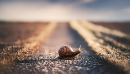 A snail moving across road, symbolizing patience, persistence, and gradual progress
