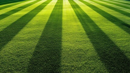 Green Grass with Stripes and Shadows in Sunlight