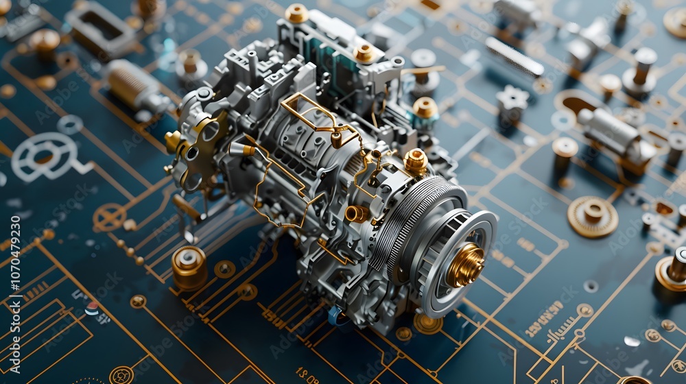 Aufkleber a blue engine with a lot of detail is shown on a blue background. the engine is surrounded by a lot 