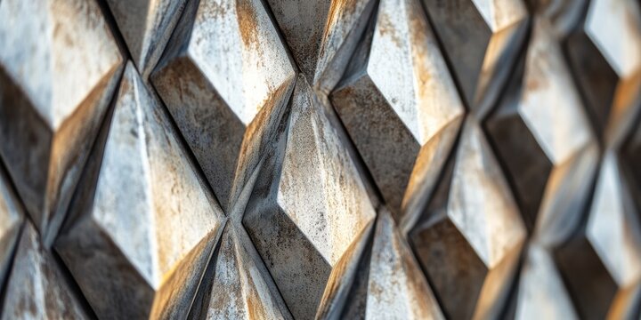 A close up view featuring a series of double pointed triangular shapes arranged in a row, highlighting the intricate design of these sharp edged geometric figures.