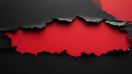 Fototapeta premium Black torn paper revealing red background with copy space
