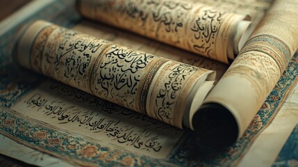 Arabic calligraphy scroll showcasing traditional Emirati script. Copy space