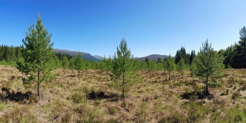 Young Scots Pine Trees Thriving in a Managed Plantation Setting, Showcasing Their Growth and Development in a Controlled Environment Dedicated to Forestry Practices.