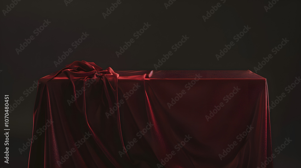 Aufkleber a red tablecloth is draped over a table. the table is empty