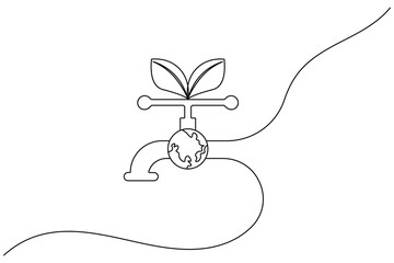 World water day continuous one line drawing and water drop outline vector icon