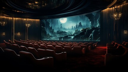 Naklejka premium Luxurious Private Cinema with Plush Seating and Immersive Experience 
