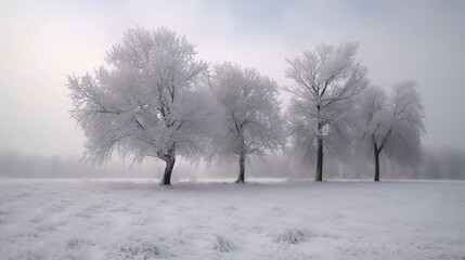 Fototapeta premium Frosty Winter Landscape with Trees in Soft Light