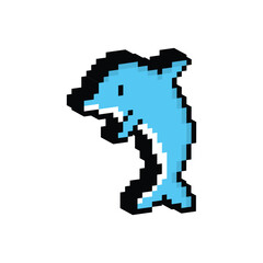 Fototapeta premium isometric pixel dolphin icon. Vector pixel art marine dolphin 8 bit game logo for company