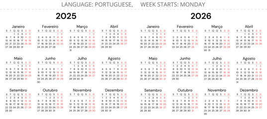 2025 and 2026 portuguese year calendars. Vector illustration set Portugal