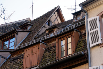 an alternative and detailed view of Strasbourg in Alsace, France. Traditional half-timbered houses