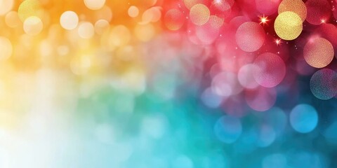 Abstract background with colorful bokeh lights and white glitter