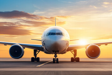 Fototapeta na wymiar Stunning Collection of Parked Airplanes on the Tarmac at Sunrise and Sunset, Showcasing Aviation Beauty, Travel Inspiration, and Modern Aircraft Engineering for Transportation and Tourism Themes
