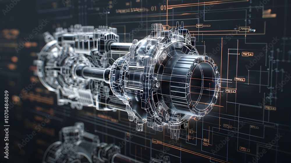 Poster a futuristic looking machine with a lot of lines and numbers. the machine is made of glass and is ve