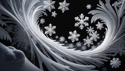 Intricate snowflake pattern on black background