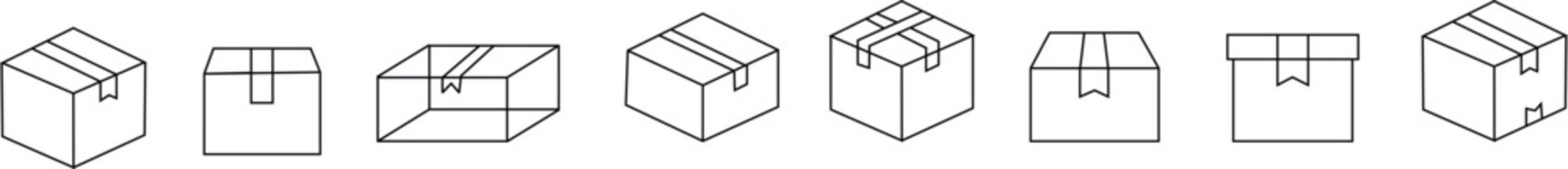 cardboard boxes icon set, or Package Icon Vector Design, Creative Reuse of Cardboard, isolated on transparent Background. The Icon is suitable for web pages, mobile apps, UI, UX, and GUI design.