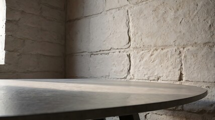 White table with white brick wall texture background, shadow window on white brick wall interior design