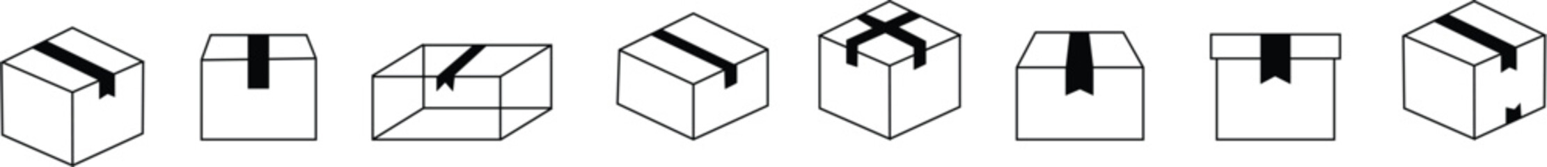 cardboard boxes icon set, or Package Icon Vector Design, Creative Reuse of Cardboard, isolated on transparent Background. The Icon is suitable for web pages, mobile apps, UI, UX, and GUI design.