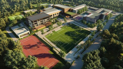 A modern sports complex with diverse facilities,