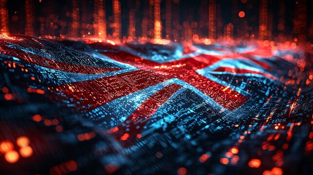 Technological Global Influence: United Kingdom Flag in Vibrant Digital Representation