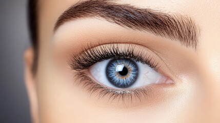 Fototapeta premium Close-up of a vibrant blue eye with long lashes and defined brow.
