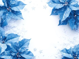 Blue Poinsettias with Snowy Border for Christmas Design