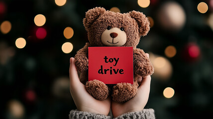 Teddy Bear  with  Toy Drive Text on Card 

