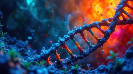 A surreal background showing a DNA double helix transitioning from perfect order to chaotic disarray.