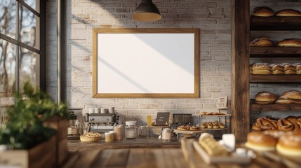 A bakery with a white framed sign on the wall