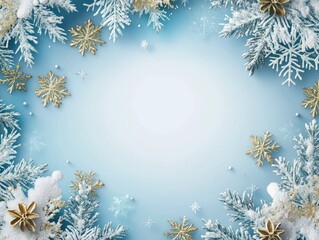 Blue and Gold Snowflake Holiday Border Design