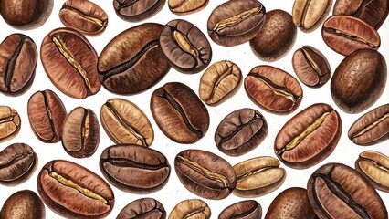 Obraz premium Coffee Beans Watercolor Illustration - Pattern and Texture