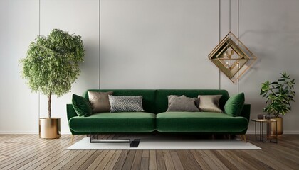 Modern Living Room with Green Sofa. 3D Rendering