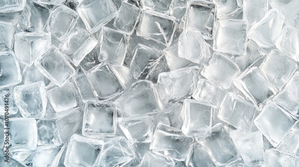 Poster clear ice cubes arranged symmetrically on a plain surface. copy space