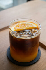 Fresh cold coffee drink with ice