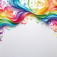 White paper background with rainbow flourishes and copy space