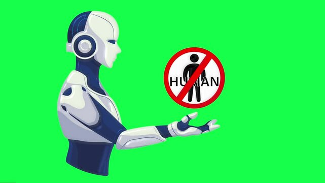 Artificial Intelligence With No Human Sign Danger of AI Concept green screen animation