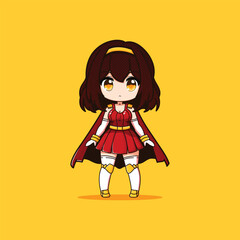Fototapeta premium A Cute Super Girl Cartoon Vector Illustration Icon Concept Isolated Premium Vector. Flat Cartoon Style red and golden dress special edition 