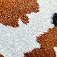 Close-up of brown, white, and black cow hide with soft fur.